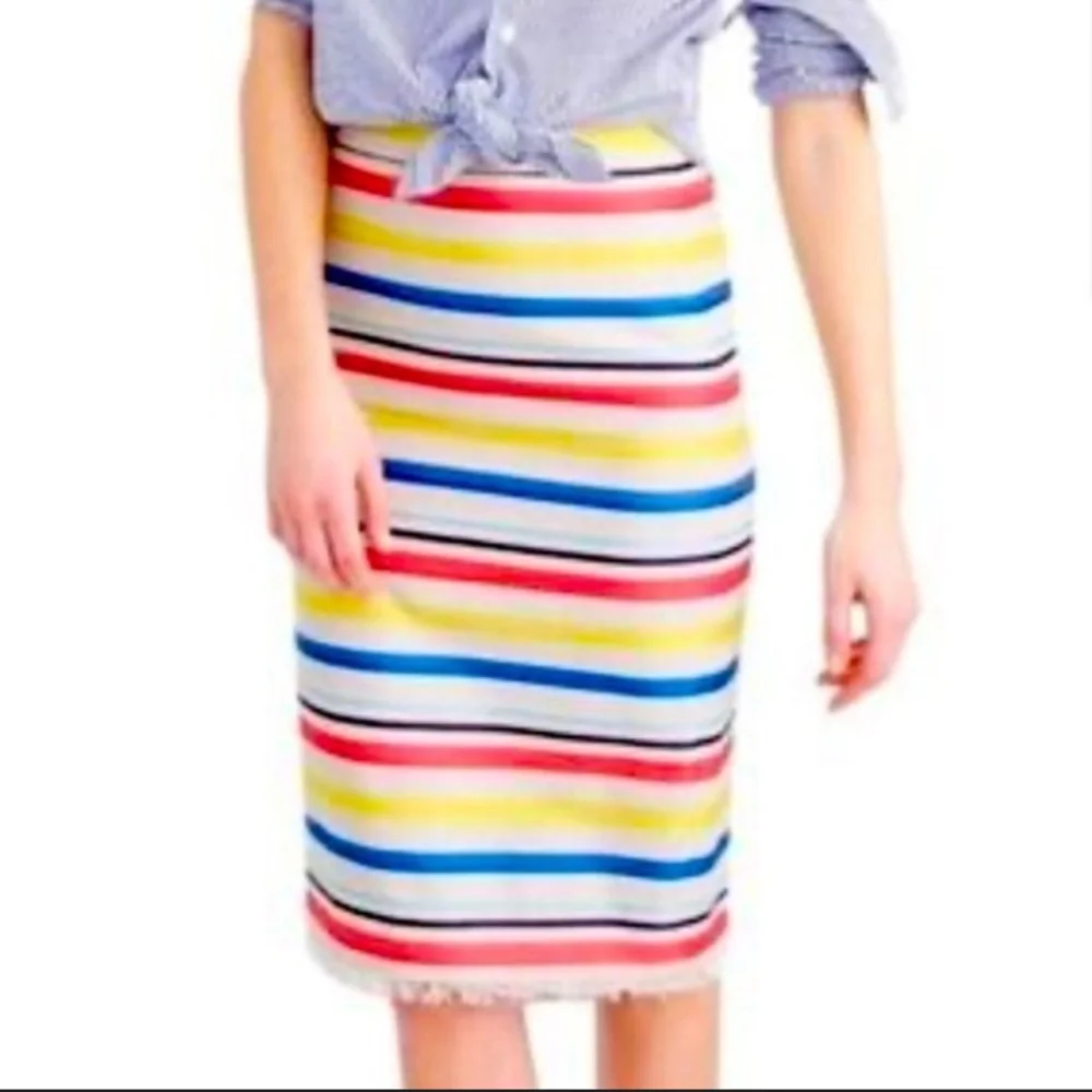 J Crew colorful blue yellow deep pink beige stripes pencil skirt NWT Sz 8P